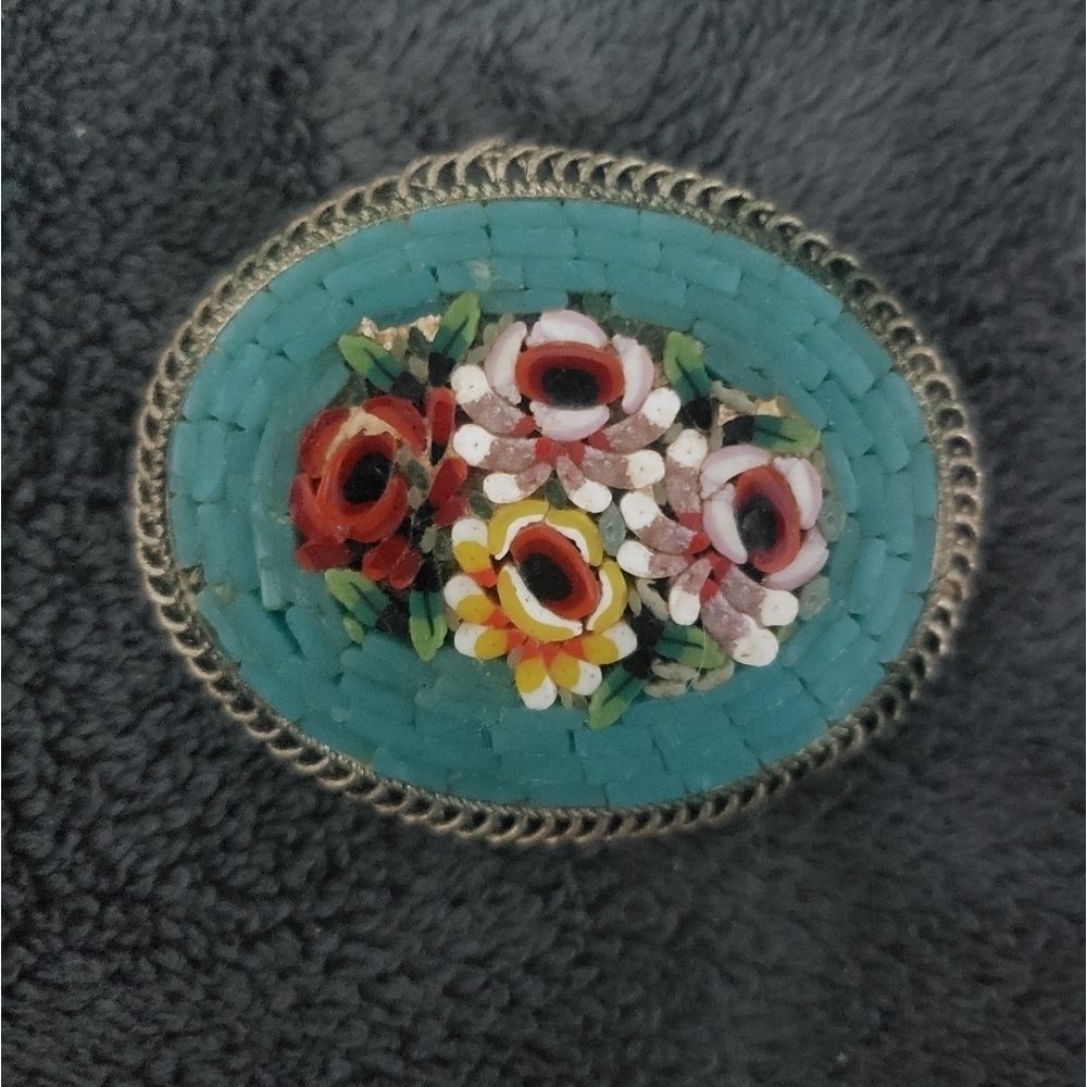 Antique Micro Mosaic Oval Brooch Pin BEAUTIFUL